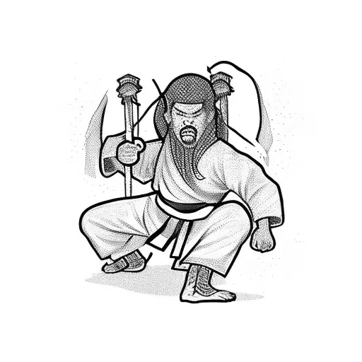 Martial Arts Warrior In A Fierce Battle Pose