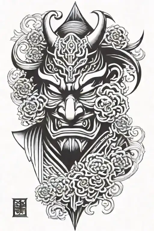Sinigami Mask Samurai And Monk Temple Gate