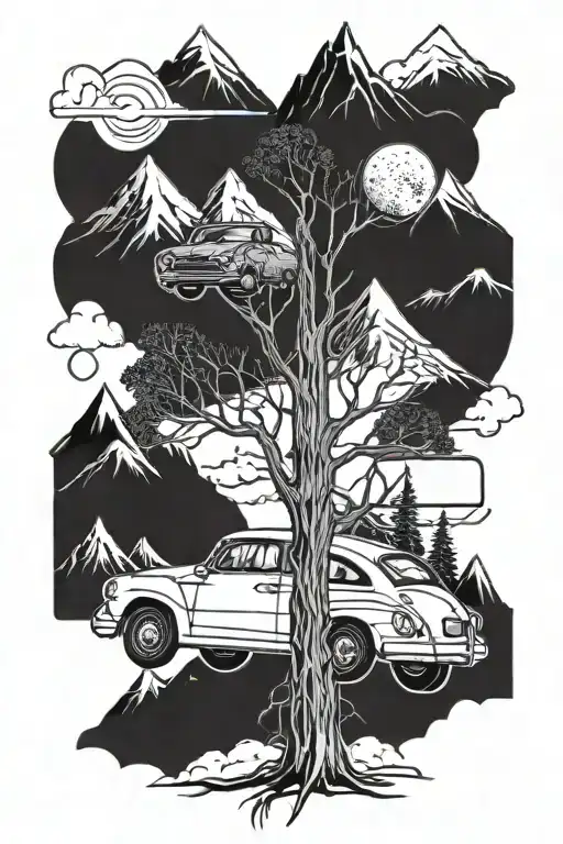Cars Tree Eyes Mountains