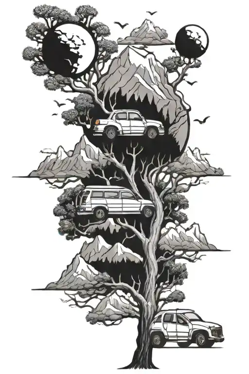 Car Tree Eyes Mountains