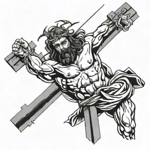 Bodybuilder Jesus Braking The Cross
