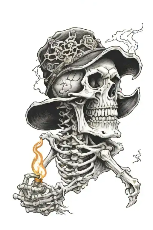 A Thunder Striking A Skeleton Smoking
