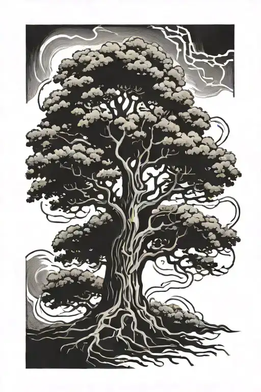 A Thunder Striking A Tree