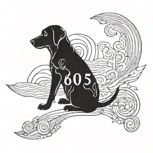 A Minimalist Tattoo Of A Dog Silhouette With The Number 60546756 Hidden Within