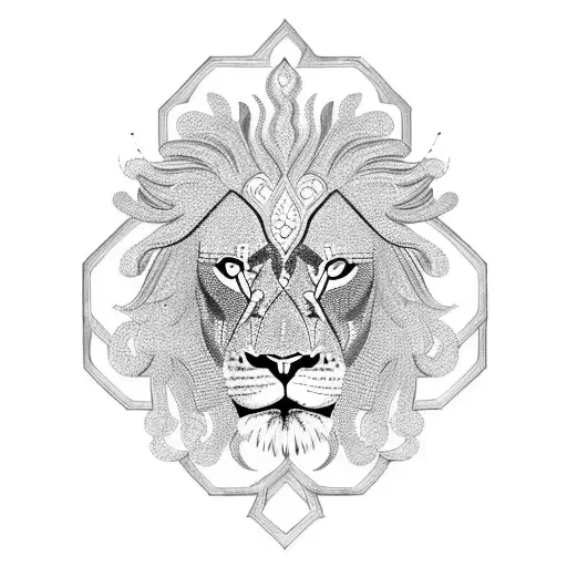 A Majestic Lion With Intricate Tribal Patterns Incorporated Into Its Mane