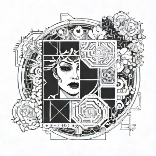 A Cyberpunk-inspired Makeup Palette With Intricate Circuit Patterns Intertwined With Floral Elements