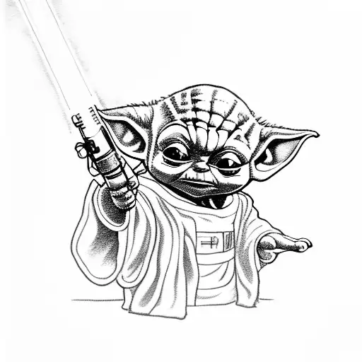 Baby Yoda Holding A Lightsaber