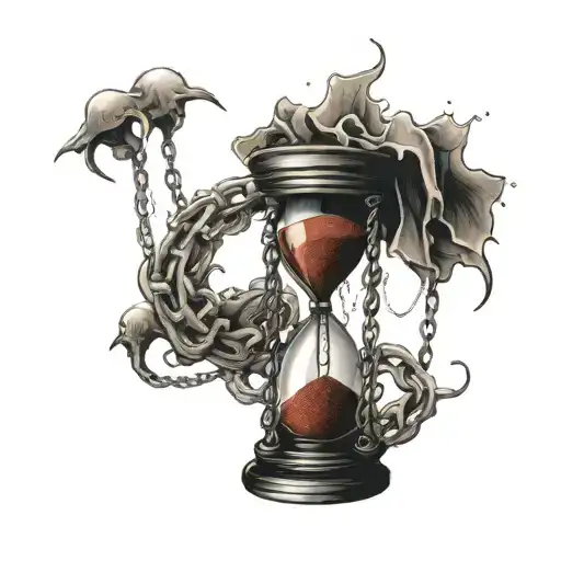 Hourglass Red Sand Wrapped Up By A Lot Of Chains