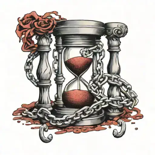 Hourglass Red Sand Wrapped Up By A Lot Of Chains Wrapped