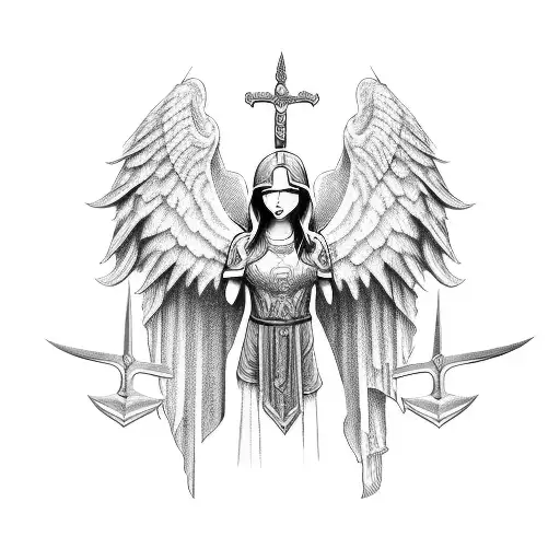 Angel With Sword And Shield Cover Face