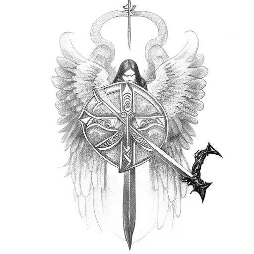 Angel With Sword And Shield With Cross