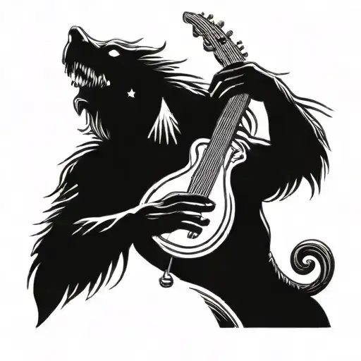 A Mythological Creature Playing A Musical Instrument At A Party With A Mountain Backdrop