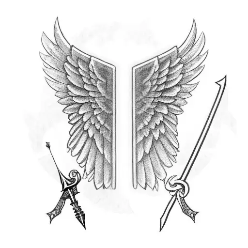 Angel Wings Small Shield With Cross And Sword