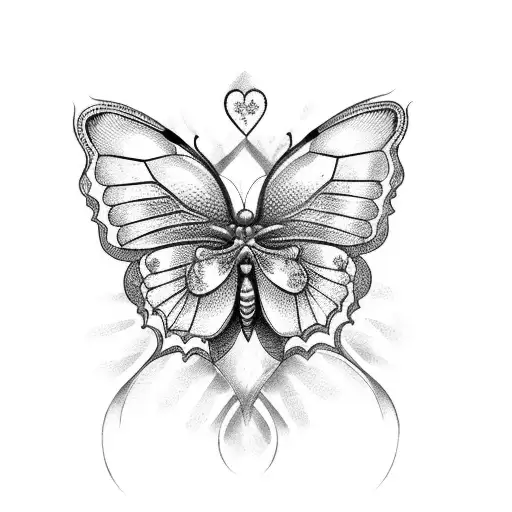 A Butterfly With A Heart-shaped Body And Gothic Patterns