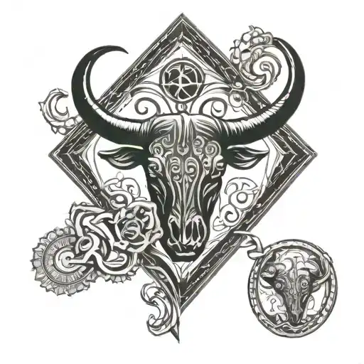 A Taurus Zodiac Symbol Morphing Into A Medical Cross With A Subtle Blackwork Background