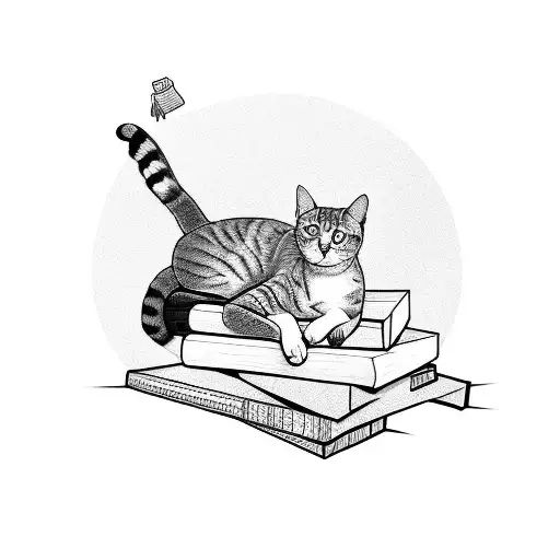 A Stack Of Books With A Cat Lounging On Top