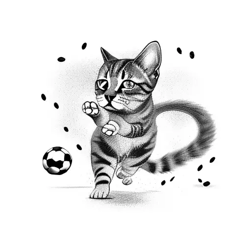 A Cat Playing Soccer On A Coffee Bean Field