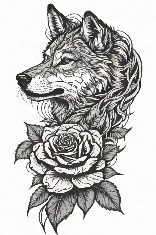 Wolf With Rose And Veins Full Arm Sleeve