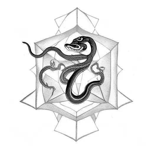 Snake Surrounding A D20 With A Dagger Through It