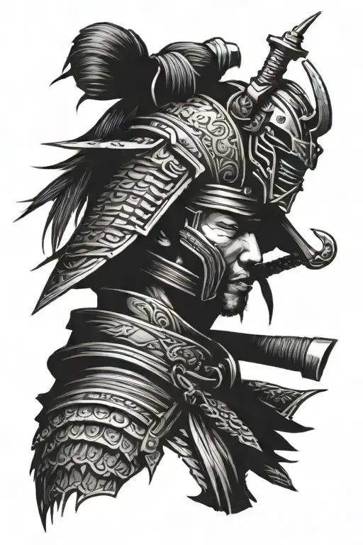 Cyberpunk Samurai With Helmet Adorned