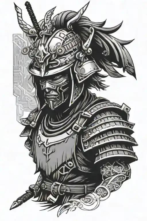 Cyberpunk Samurai With Helmet Adorned