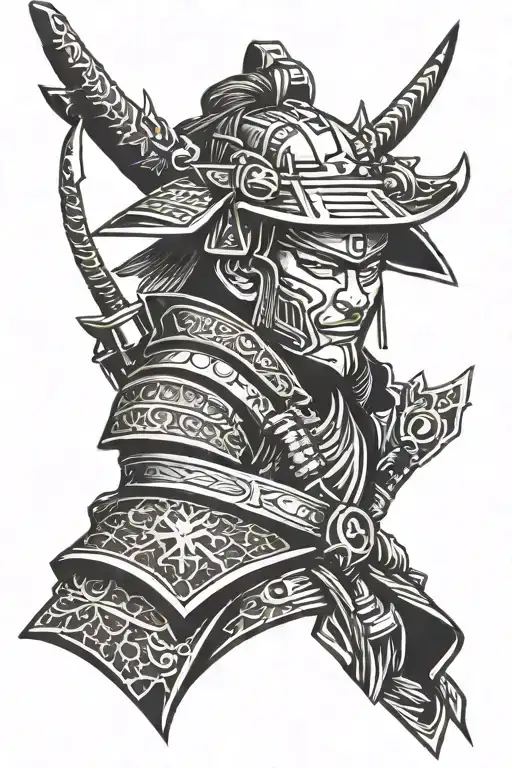 Cyberpunk Samurai With Helmet Adorned