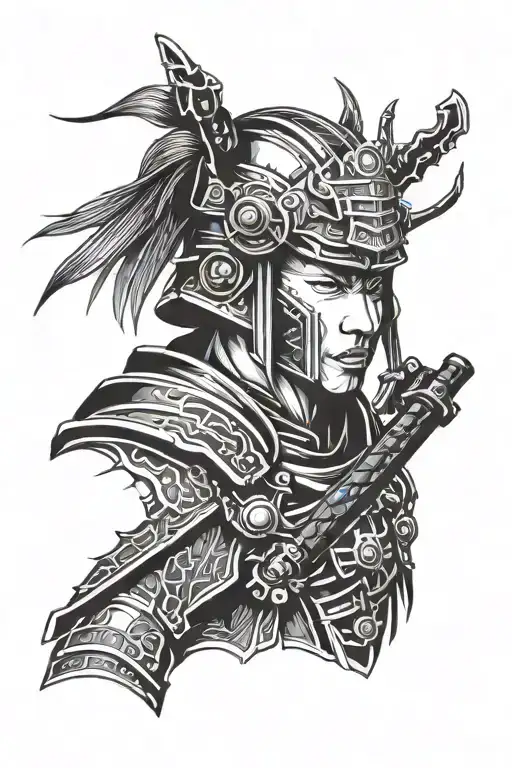 Cyberpunk Samurai With Helmet Adorned