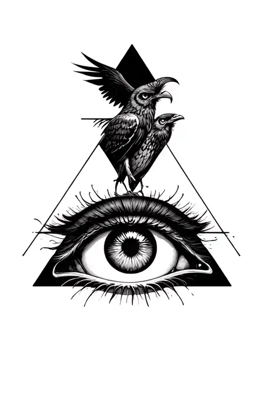 In The Center Of The Eye In The Triangle And On Various Sides Of The Raven And Owl
