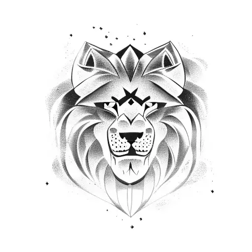 Create A Tattoo Design Featuring A Fierce Lion And A Powerful Wolf Symbolizing Strength And Courage