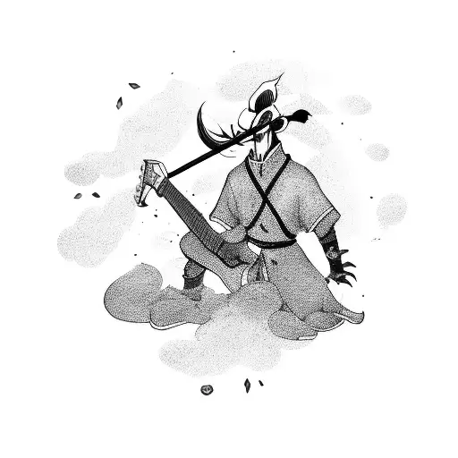 A Detailed Avatar From The Series 'The Legend Of Aang' Playing A Guitar