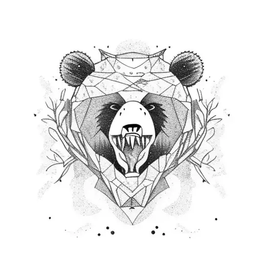 Bear In Dark Forrest With Open Teeth In Front Off Blue Moon