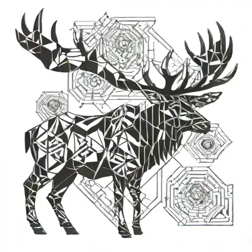 Abstract Geometric Elk Design With Operator Symbols Hidden In The Pattern