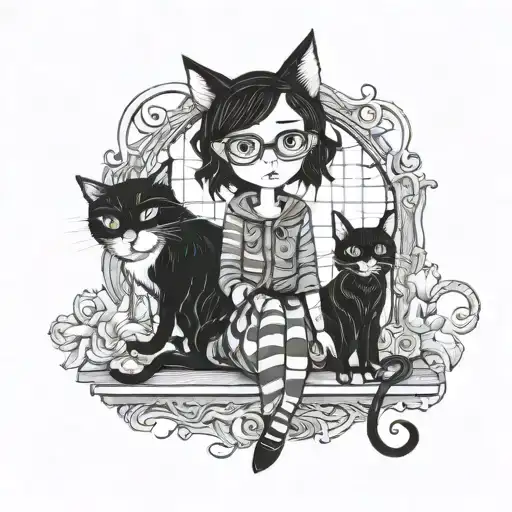 Coraline With The Black Cat Standing Next To Her