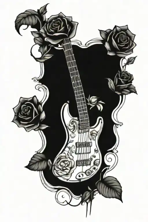 Bass Guitar And Roses Intertwined