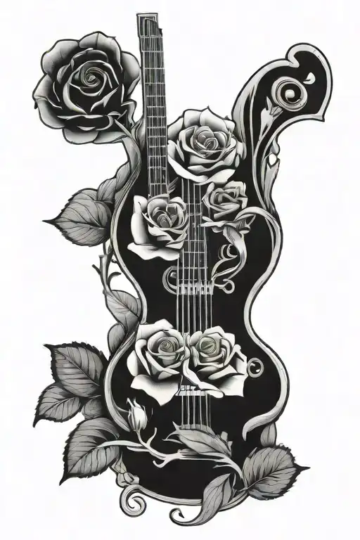 Bass Guitar And Roses Intertwined