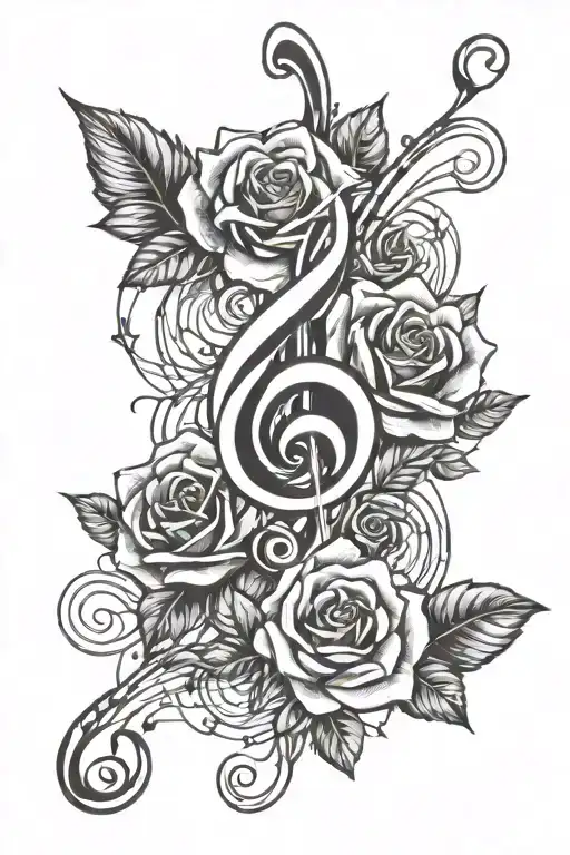 Music Notes And Roses Intertwined