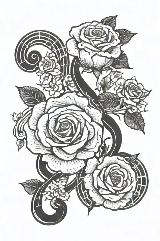 Music Notes And Roses Intertwined