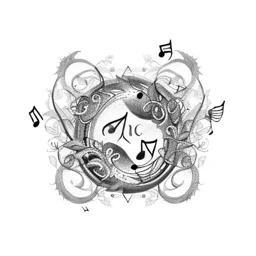 A Music Note With Thorny Vines And Butterflies