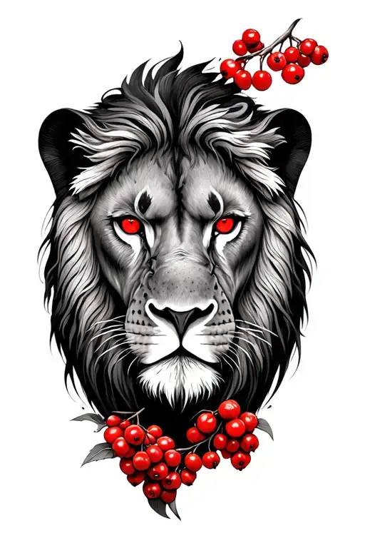 Lion Red Eyes And Throstle Bird Red Berries