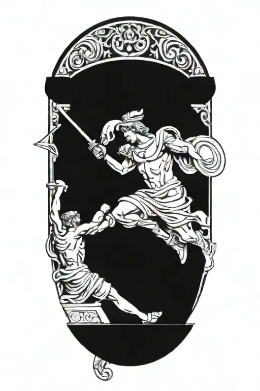 Achilles Fighting Hector Greek Art Abstract Columns