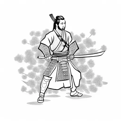 A Fierce Samurai Warrior Wielding A Katana In A Cherry Blossom Garden