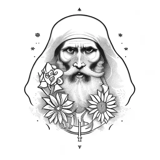 Tarrot Card The Hermit With Flowers Around It