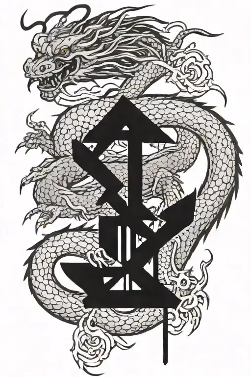 Japanese Dragon Surrounding Japanese Kanji Letters