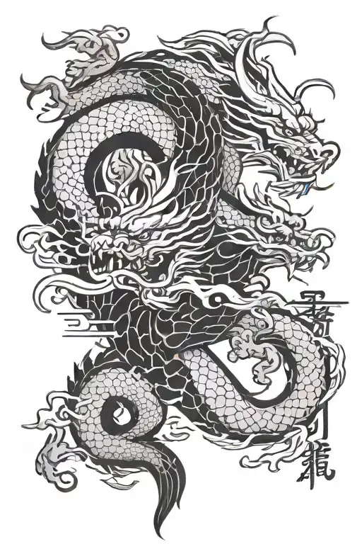 Japanese Dragon Surrounding Japanese Kanji Letters