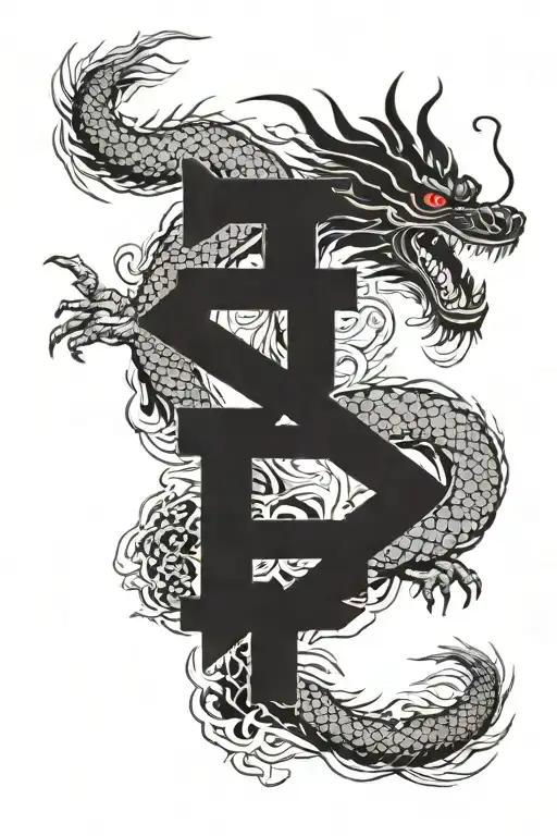 Japanese Dragon Surrounding Japanese Kanji Letters