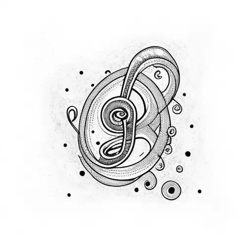 A Blackwork Tattoo Of A Music Note Surrounded By Swirling Galaxies