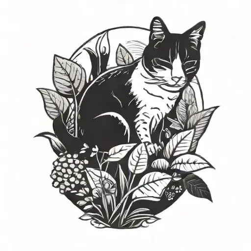 Cat Sleeping Next To House Plants