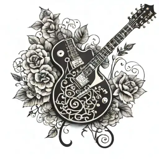 Les Paul Guitar With Intricate Vine And Flower Details Intertwined In The Design
