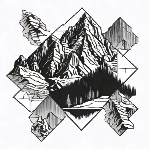 Skiing Dolomites Mountain Peak Within Diamond Shaped Line Outlining