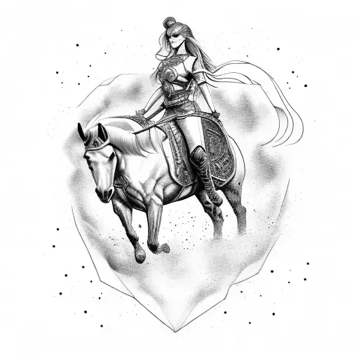Warrior Maiden Riding A Horse